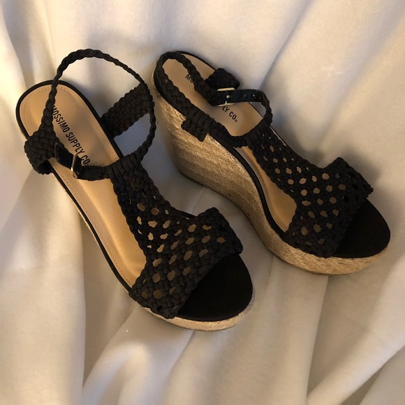Black Wedge Sandals Macrame with Espadrille Heels - Picture 8 of 8